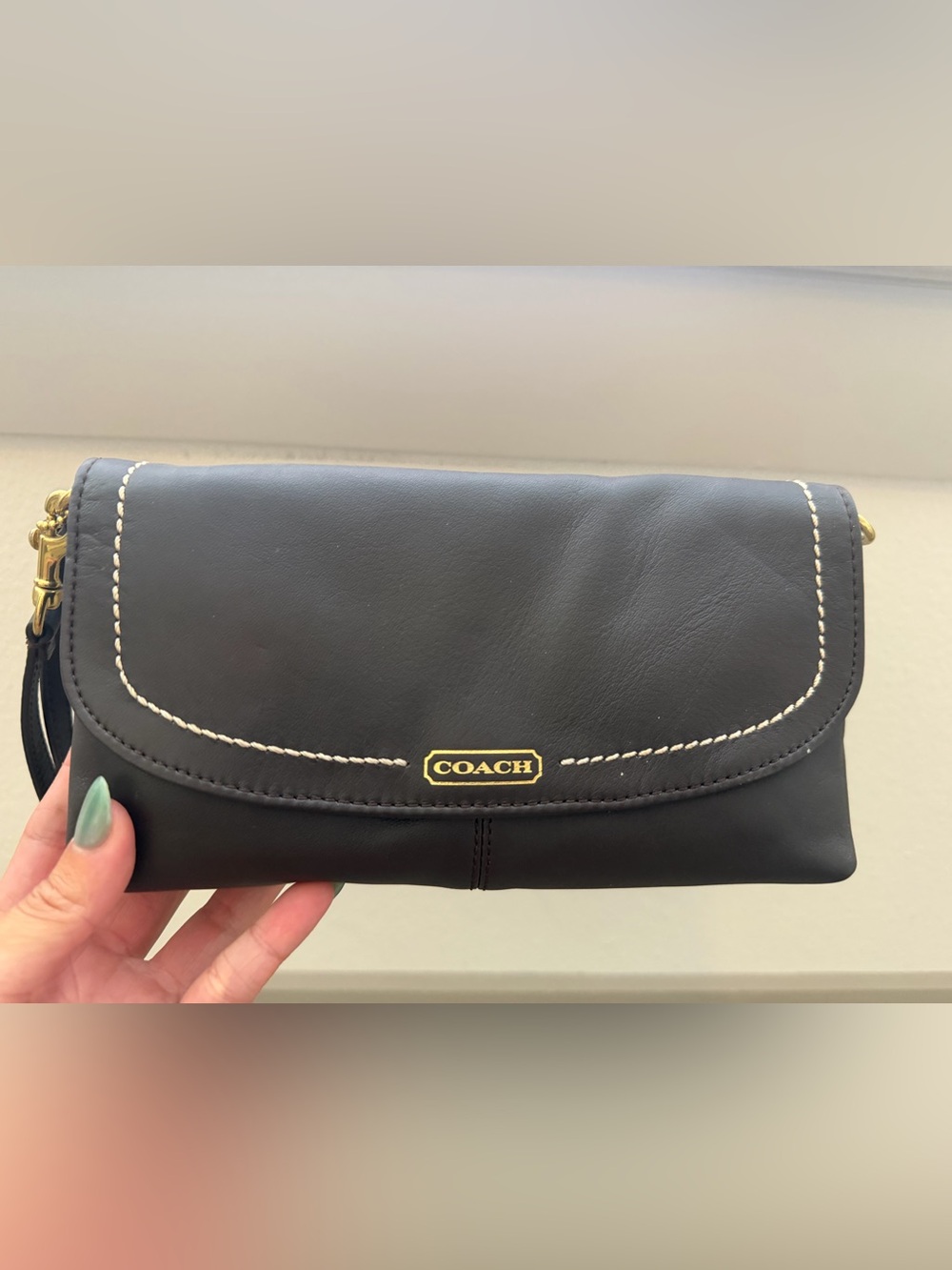 Coach Black Leather Clutch with Gold Logo